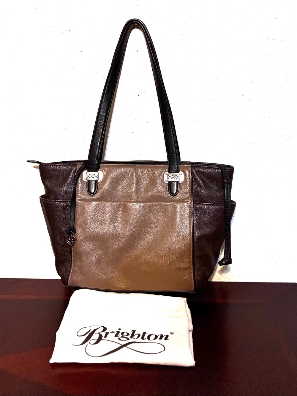 Brighton Tri-Color Leather Tote With Dust Bag